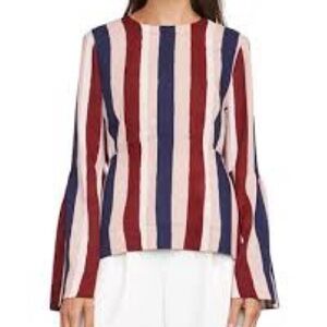 BCBGMAXAZRIA Jeanne striped woven bell-sleeved top Large